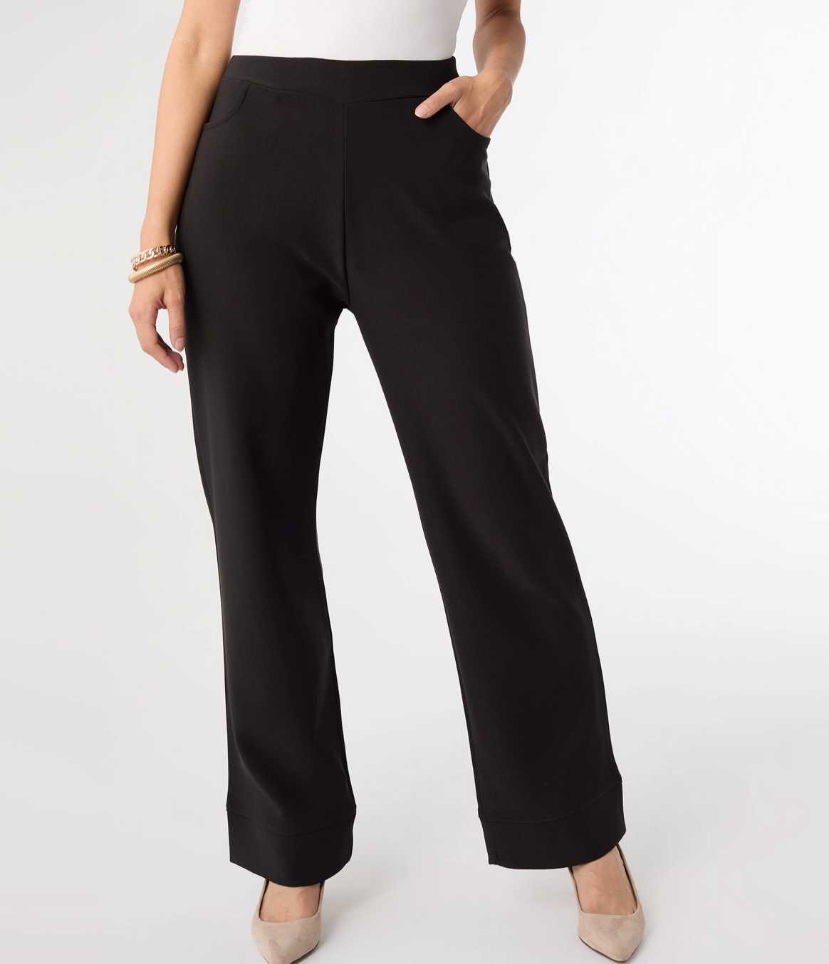 Georgie Wide Leg Pull On Pant - Black