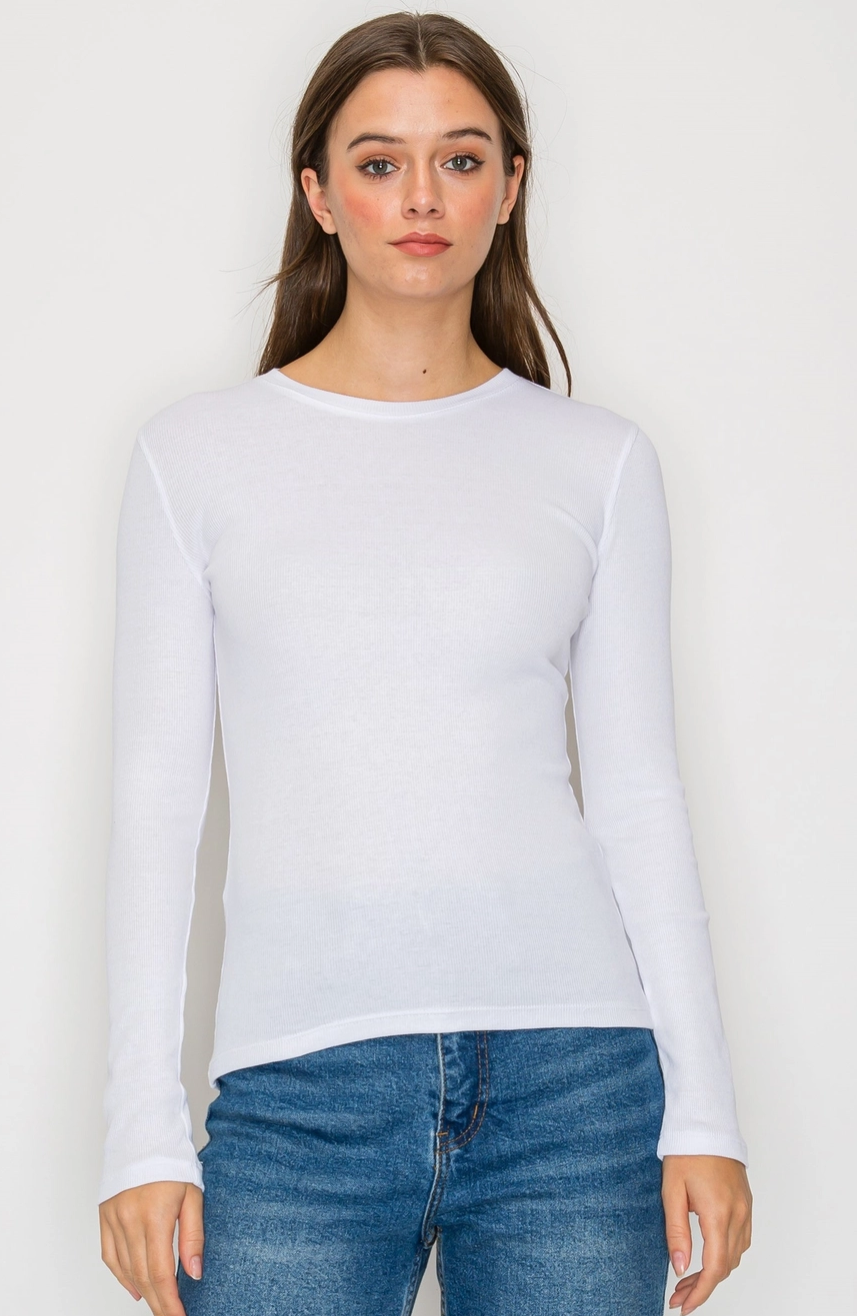 Mini Ribbed Long Sleeve Top - White