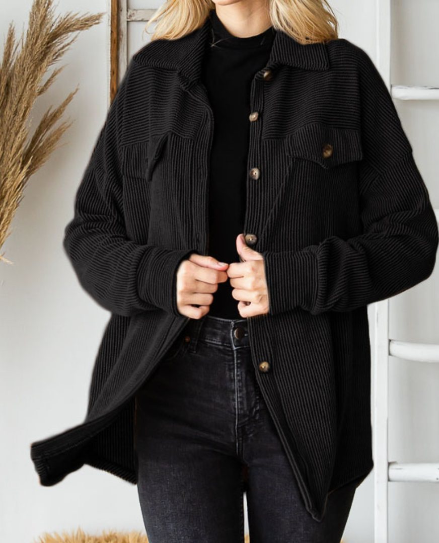 Ribbed Shacket - Black