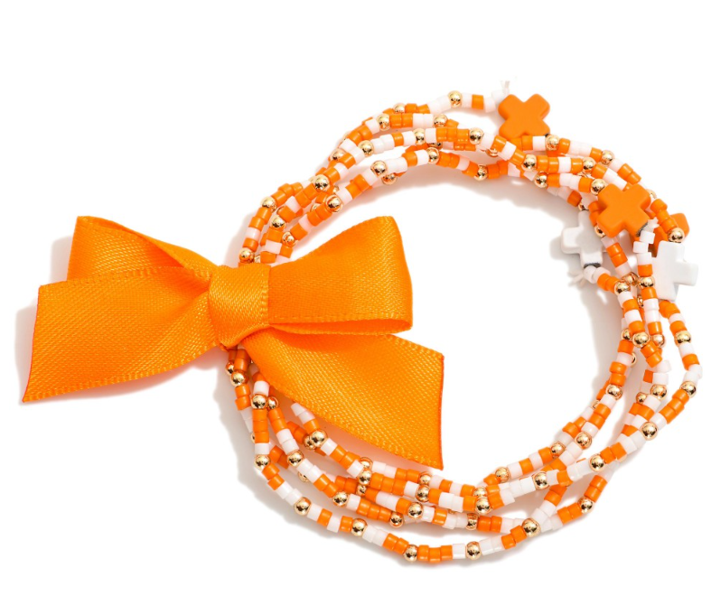 Cross Bracelet Set - Orange White