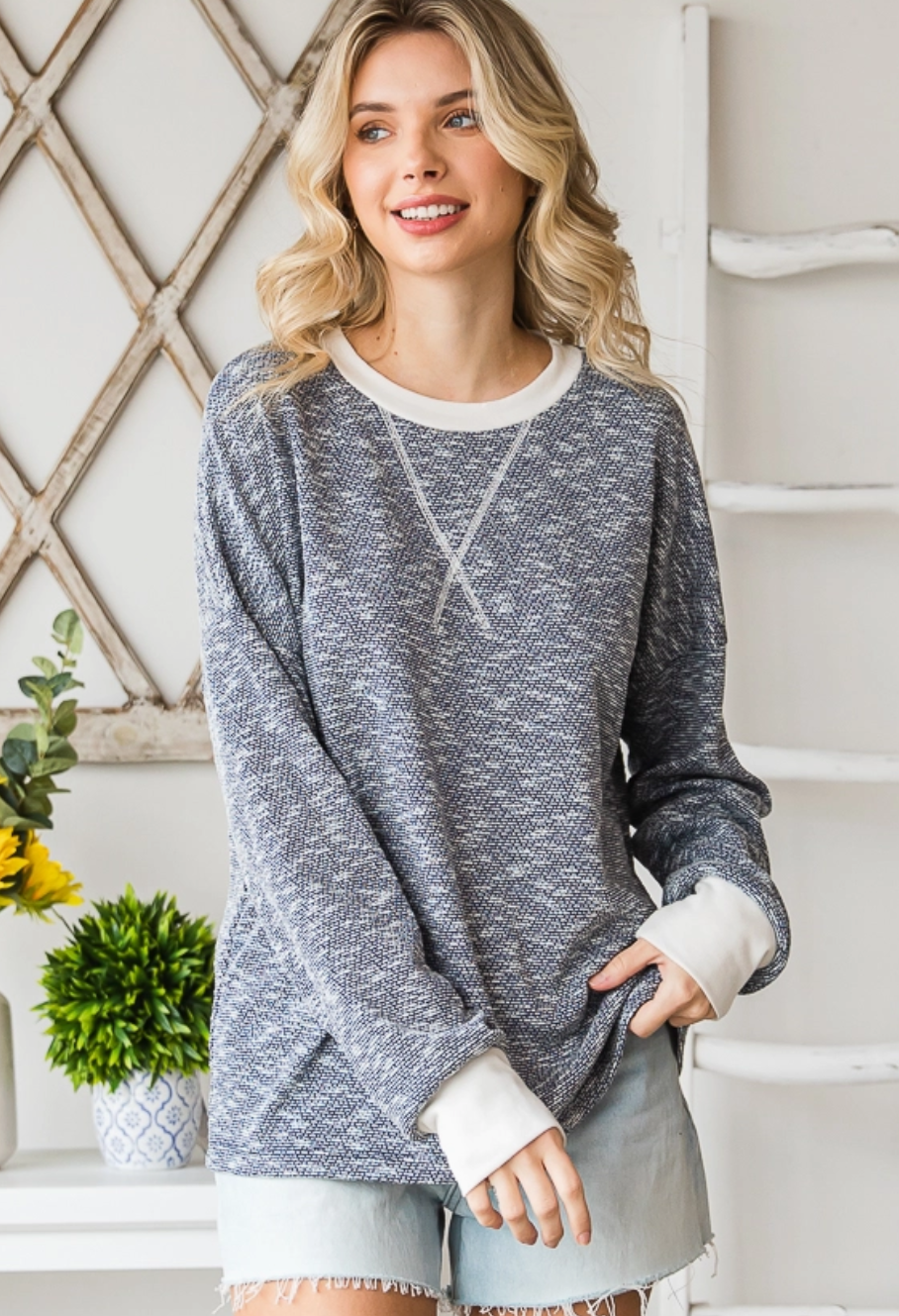 Textured Pullover - Navy