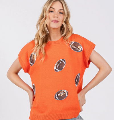 Game Day Football Short Sleeve Knit - Orange