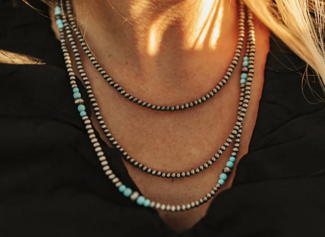 Silver Pearl and Turquoise Layered Necklace