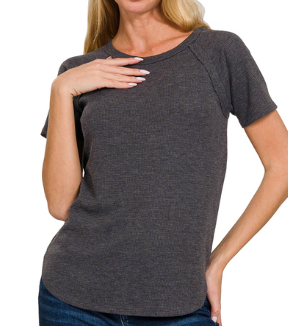 Baby Waffle Short Sleeve - Black