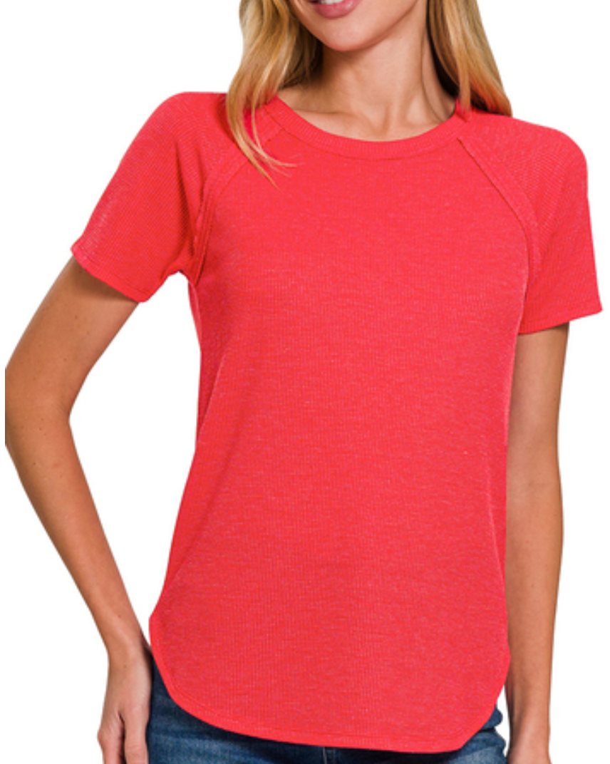 Baby Waffle Short Sleeve - Ruby