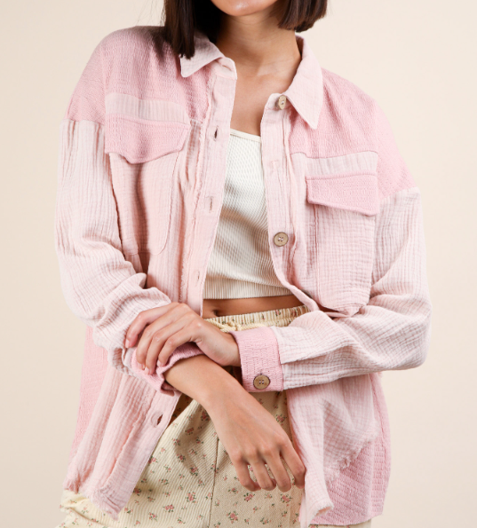 Mineral Washed Cotton Button Down - Blush