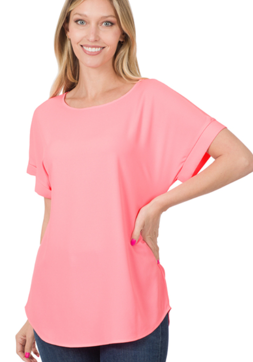 Short Rolled Sleeve - Bright Pink