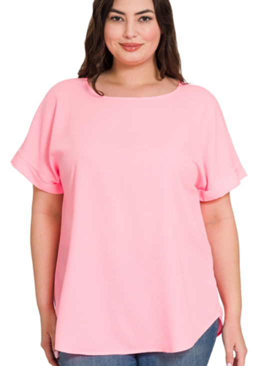 Short Rolled Sleeve - Bright Pink