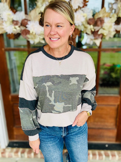 camo colorblock top