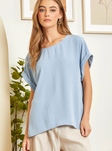 Rolled Short Sleeve Air Flow Top - Chambray