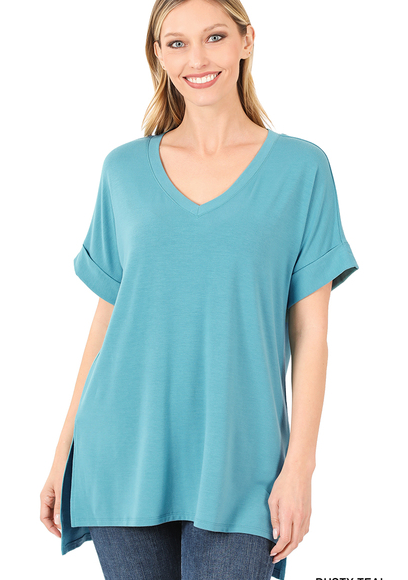 Short Sleeve Hi-Lo Hem Relaxed Fit - Dusty Teal