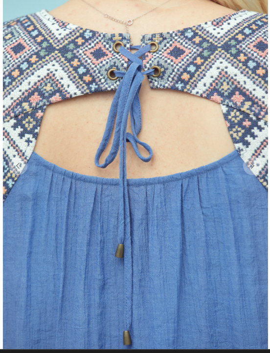 Embroidered Blue Sleeveless top