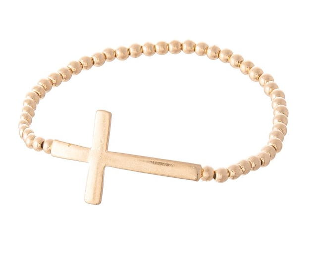 Beaded Cross Bracelet - Gold
