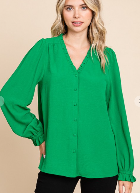Long Sleeve Blouse - Green