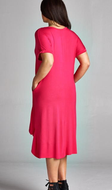 Jersey Side Twist Midi Dress - Hot Pink