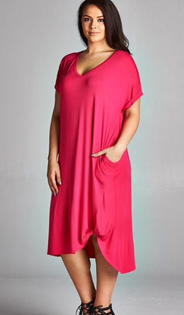 Jersey Side Twist Midi Dress - Hot Pink