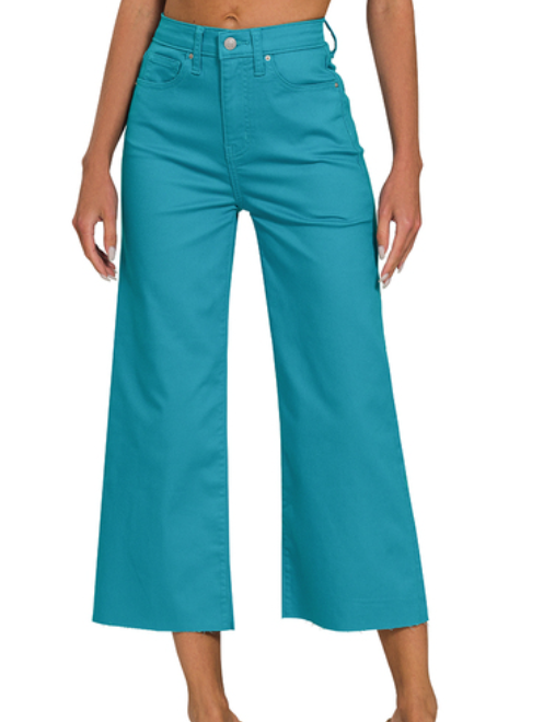 High Rise Cropped Straight Leg  - Light Teal