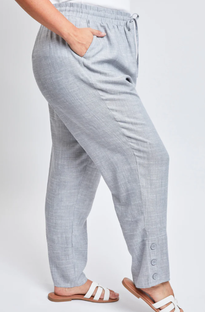 Linen Button Hem Pants - Grey