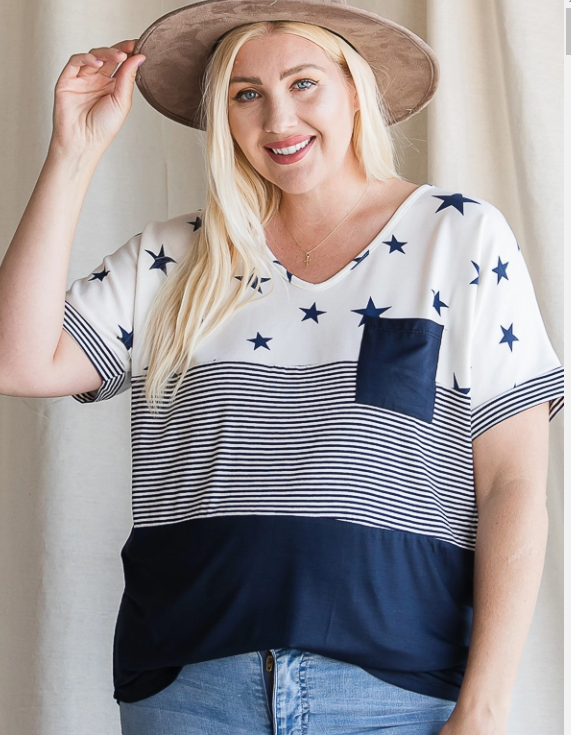 Navy Stars and Stripes Short Sleeve Top