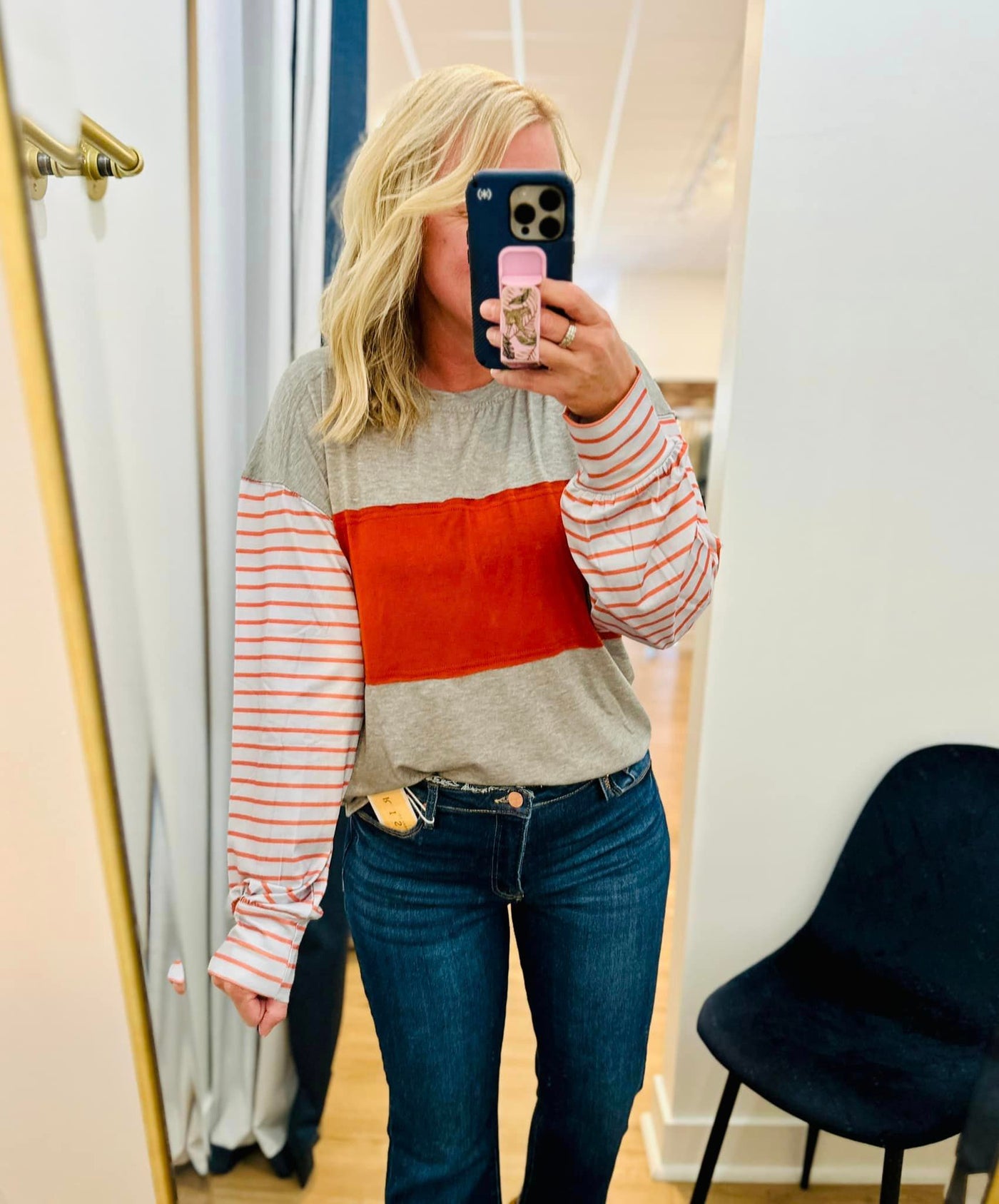 Orange Striped Long Sleeve Top