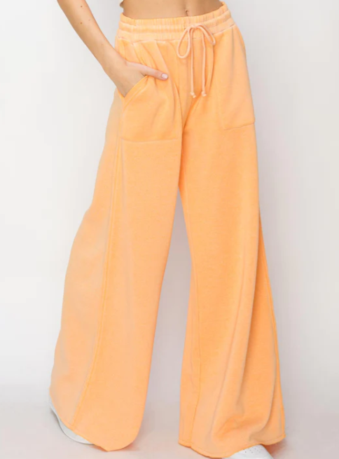 Wide Leg Fleece Lined Pants - Orange