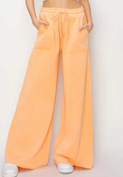 Wide Leg Fleece Lined Pants - Orange