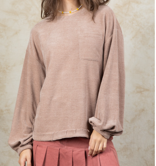 Soft Knit Raw Edge Pullover - Taupe