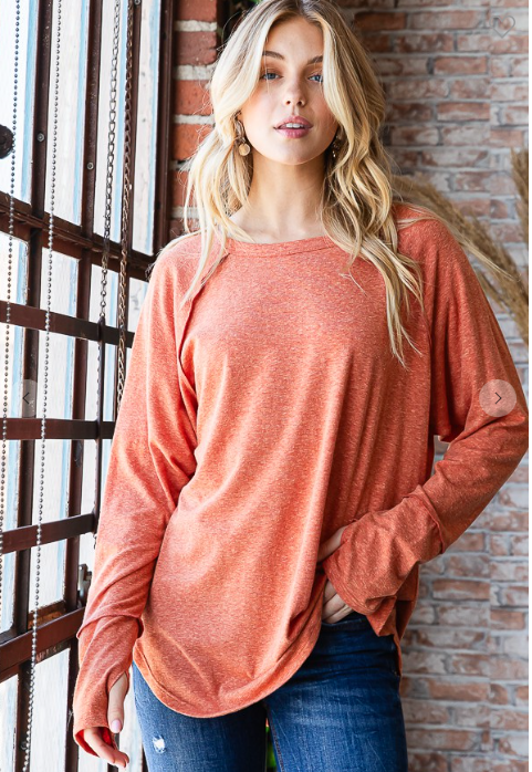 Rust Relaxed Fit Long Sleeve Top