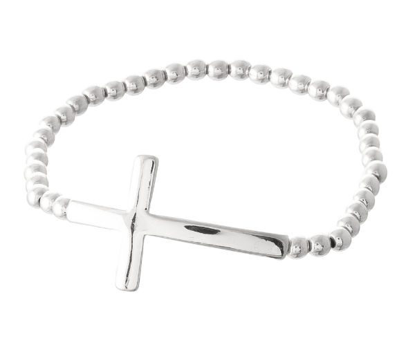 Beaded Cross Bracelet - Silver