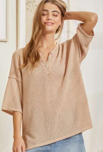 Lightweight Waffle Short Sleeve - Taupe