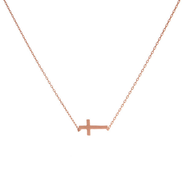 Petite Cross Necklace - Rose Gold