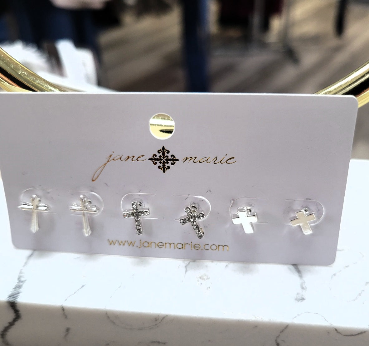 Jane Marie Earring Trio - Silver Cross, Rhinestone Cross, Stamped Cross
