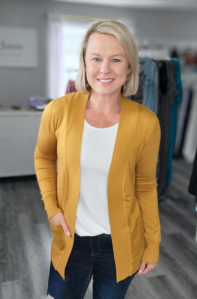Mustard Knit Cardigan with Pockets